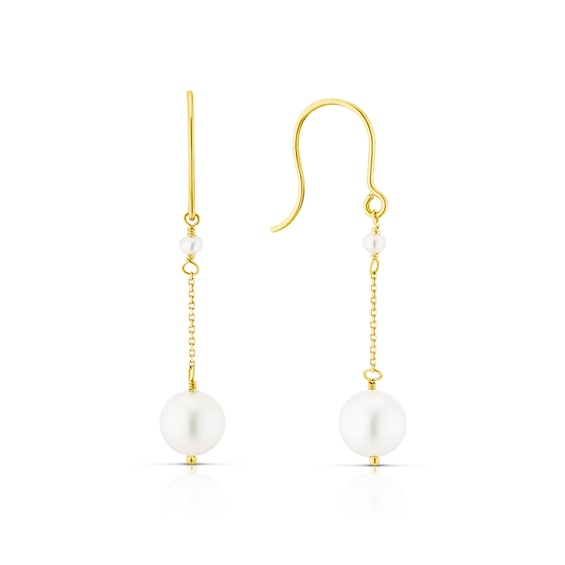 9ct Yellow Gold Pearl Hook Drop Earrings