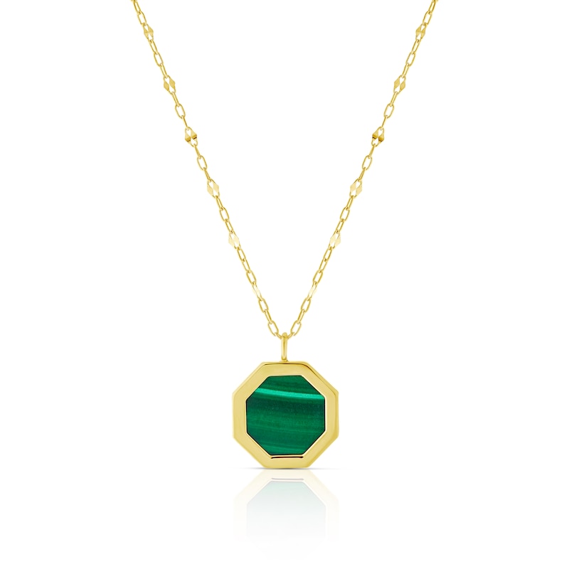 Main Image 1 of 9ct Yellow Gold Malachite Octagonal Locket