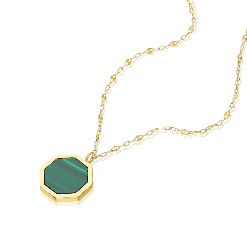 Main Image 2 of 9ct Yellow Gold Malachite Octagonal Locket