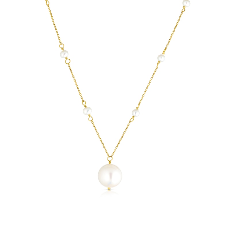 Main Image 1 of 9ct Yellow Gold Pearl Station Pendant Necklace