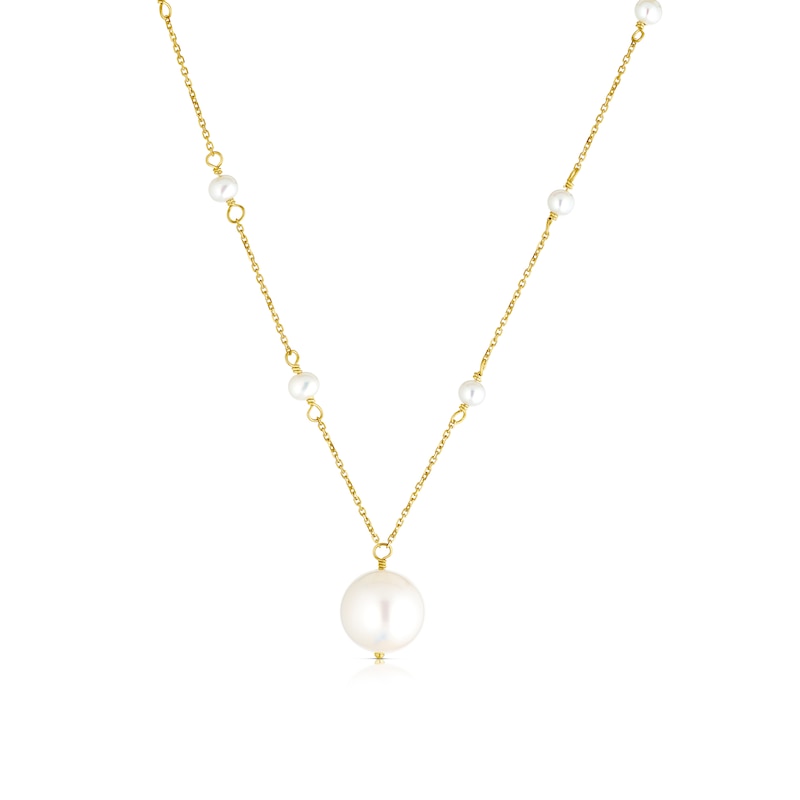 9ct Yellow Gold Pearl Station Pendant Necklace