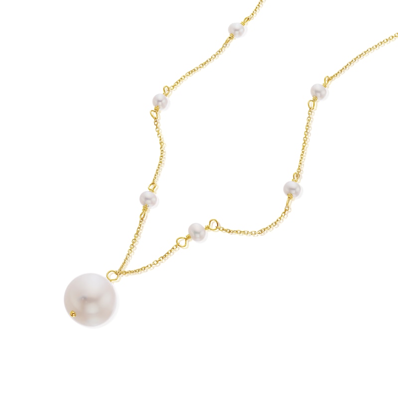 9ct Yellow Gold Pearl Station Pendant Necklace