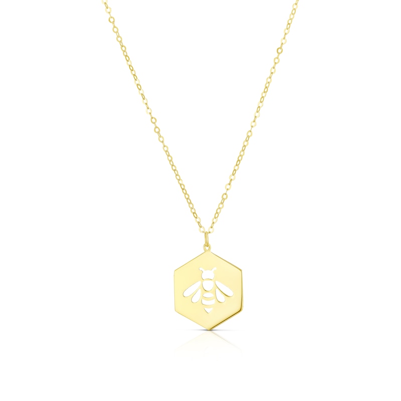 9ct Yellow Gold Hexagon Bee Pendant Necklace
