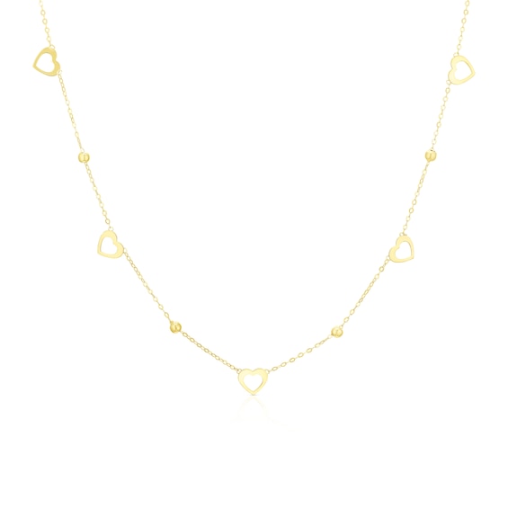 9ct Yellow Gold Open Heart and Bead Necklace