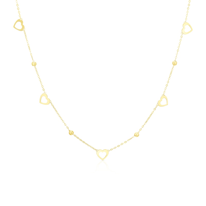 9ct Yellow Gold Open Heart & Bead Necklace