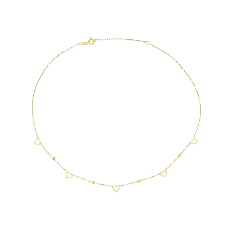 Main Image 2 of 9ct Yellow Gold Open Heart & Bead Necklace