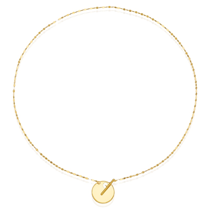 9ct Yellow Gold T-Bar Disc Pendant Necklace