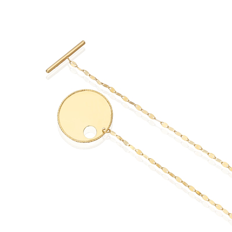 9ct Yellow Gold T-Bar Disc Pendant Necklace