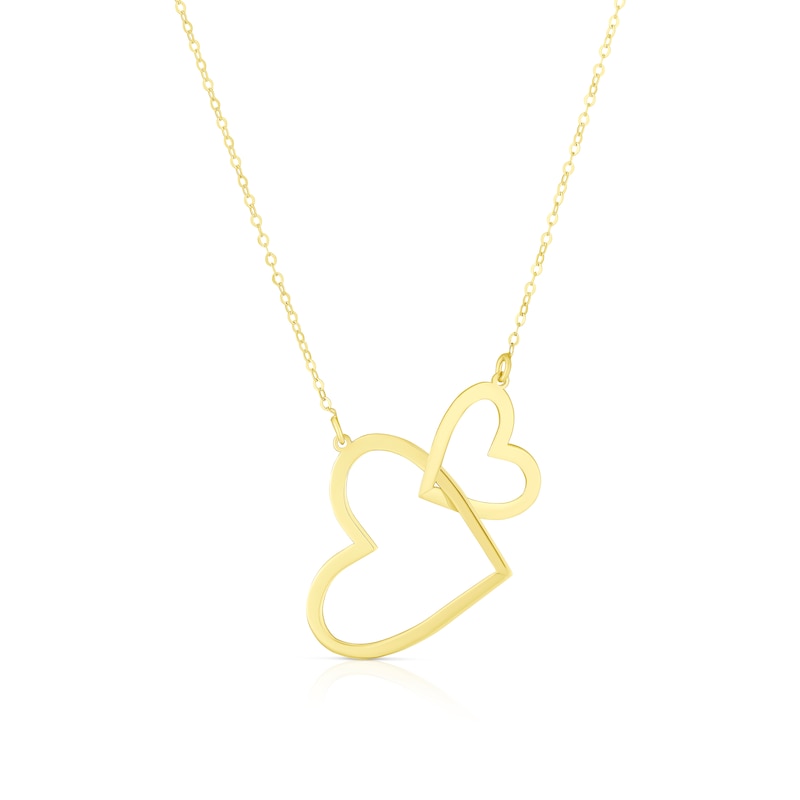 Main Image 1 of 9ct Yellow Gold Double Open Heart & Bead Necklace