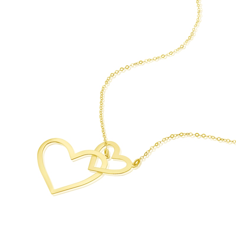 9ct Yellow Gold Double Open Heart & Bead Necklace