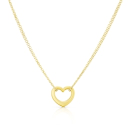 9ct Yellow Gold Double Chain Heart Pendant Necklace