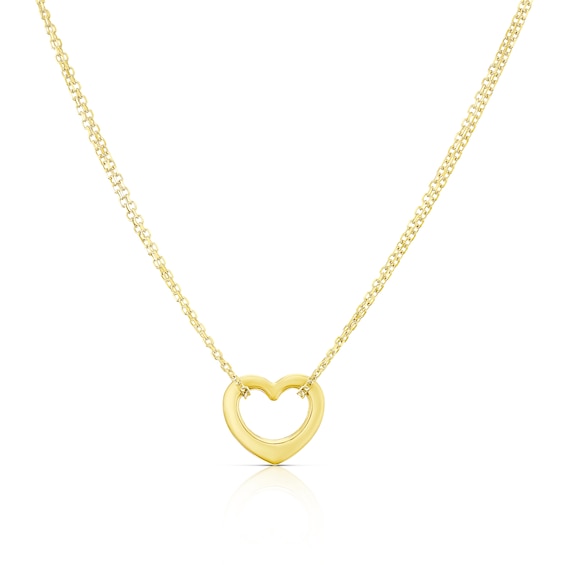 9ct Yellow Gold Double Chain Heart Pendant Necklace | H.Samuel