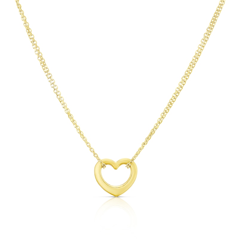 Main Image 1 of 9ct Yellow Gold Double Chain Heart Pendant Necklace
