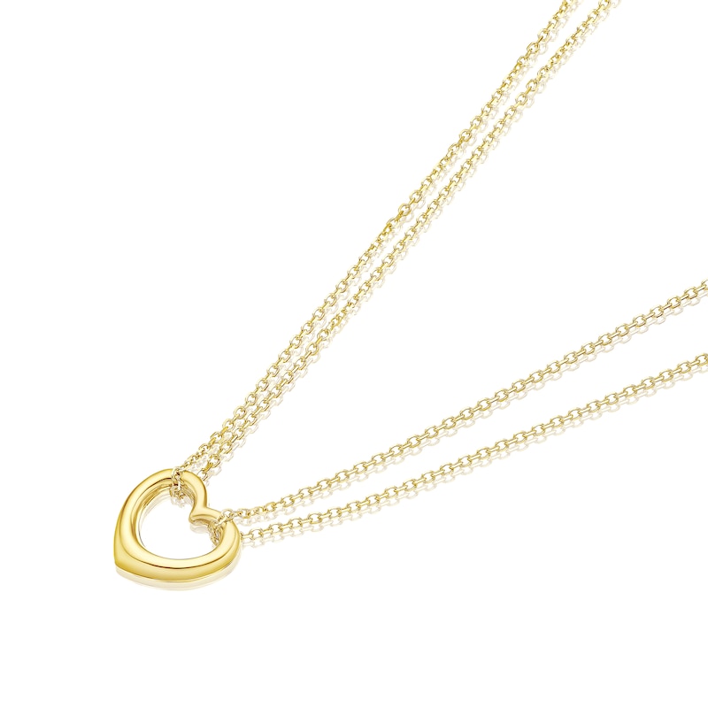 9ct Yellow Gold Double Chain Heart Pendant Necklace