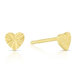 Children's 9ct Yellow Gold Diamond Cut Heart Stud Earrings