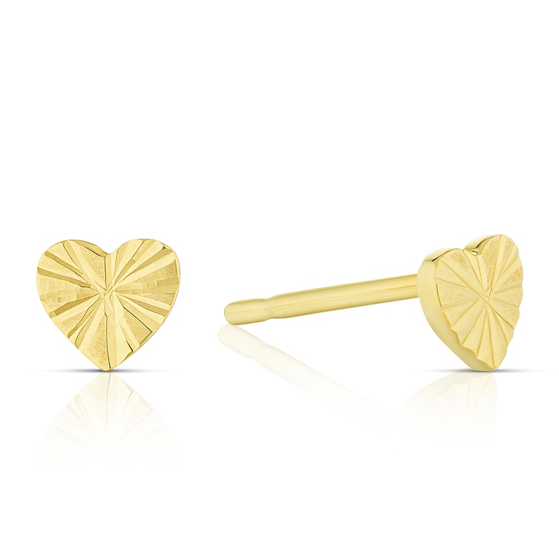 Main Image 1 of Children's 9ct Yellow Gold Diamond Cut Heart Stud Earrings