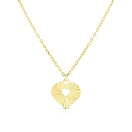 Children's 9ct Yellow Gold Sunburst Heart Pendant Necklace