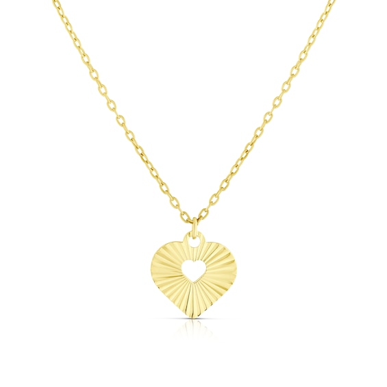Childrens 9ct Yellow Gold Sunburst Heart Pendant Necklace
