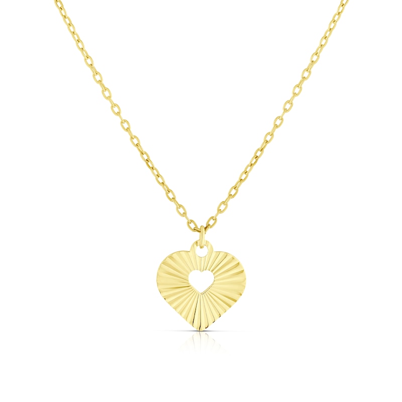 Children's 9ct Yellow Gold Sunburst Heart Pendant Necklace