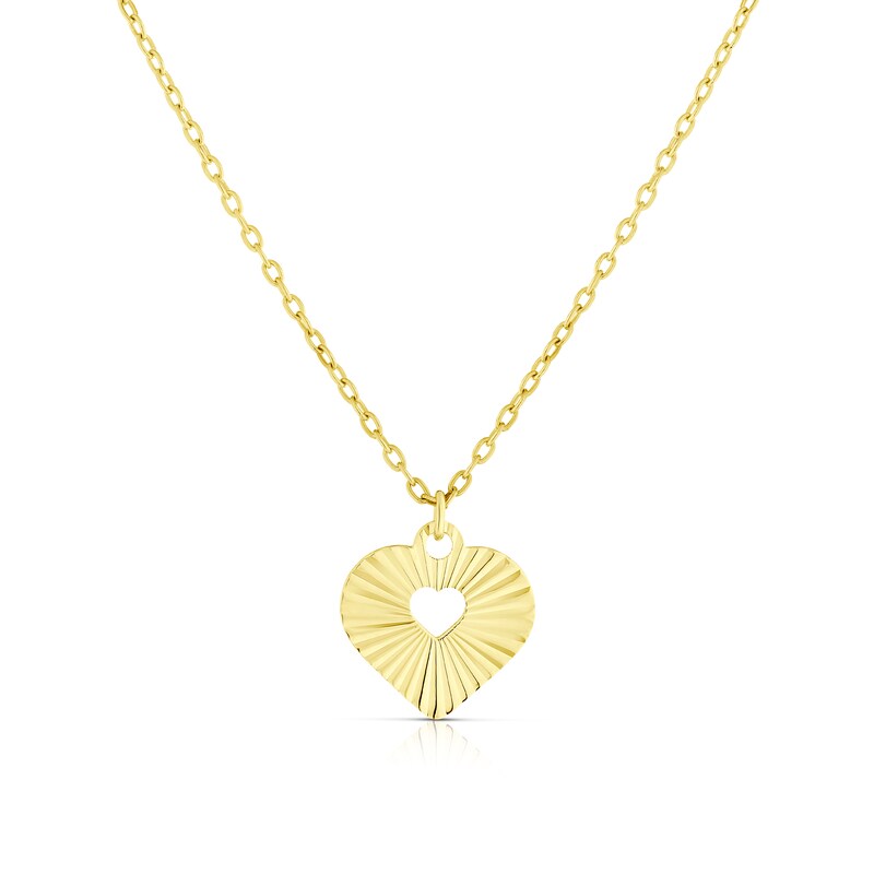 Children's 9ct Yellow Gold Sunburst Heart Pendant Necklace