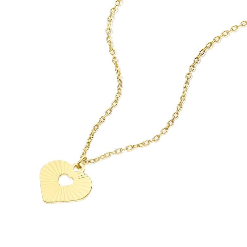 Children's 9ct Yellow Gold Sunburst Heart Pendant Necklace