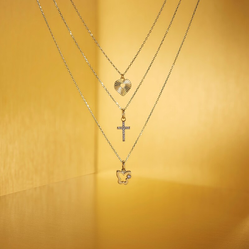 Main Image 4 of Children's 9ct Yellow Gold Sunburst Heart Pendant Necklace
