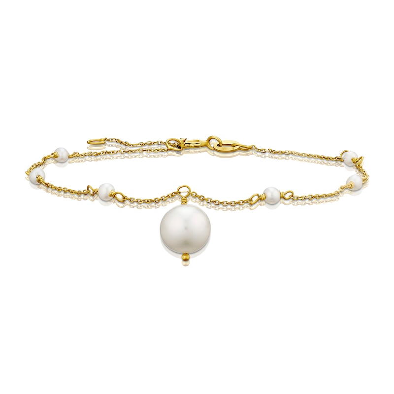 Main Image 1 of 9ct Yellow Gold Pearl Station Drop Pendant Bracelet