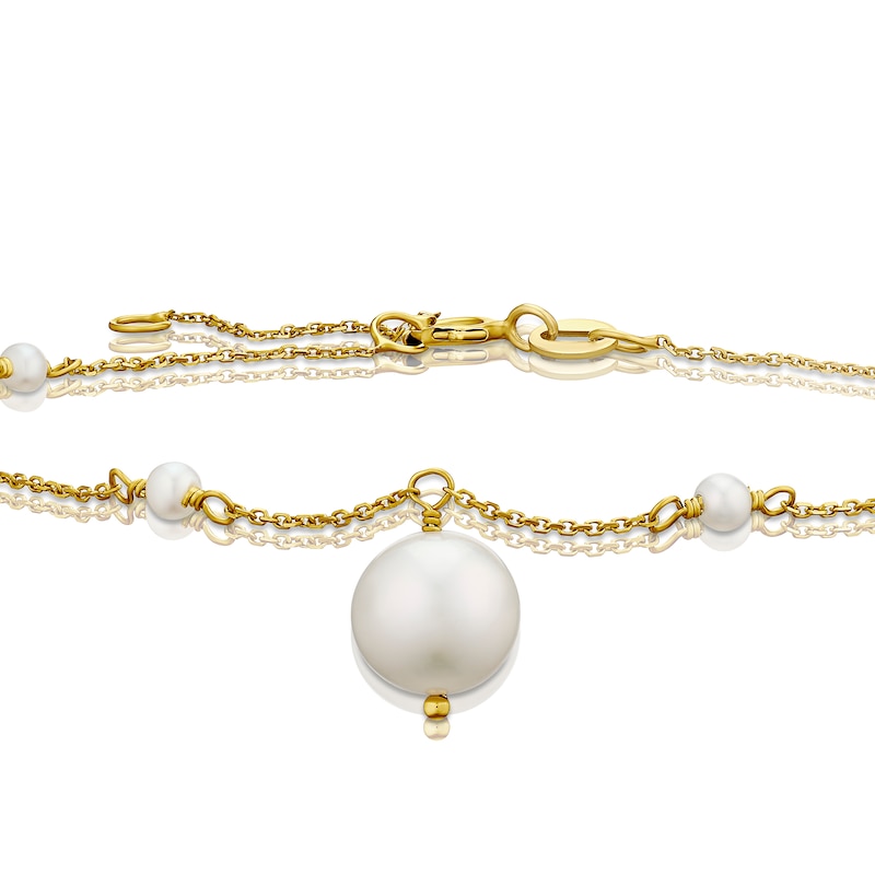 Main Image 2 of 9ct Yellow Gold Pearl Station Drop Pendant Bracelet