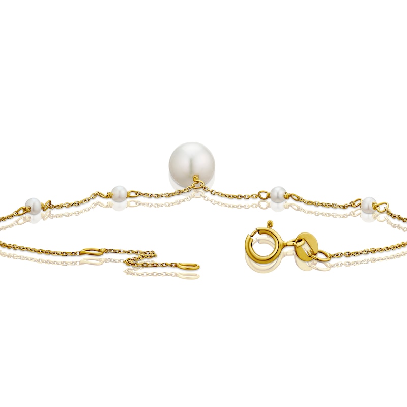 Main Image 3 of 9ct Yellow Gold Pearl Station Drop Pendant Bracelet