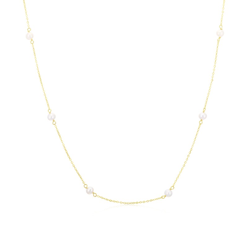 Main Image 1 of 9ct Yellow Gold Pearl Station Necklace