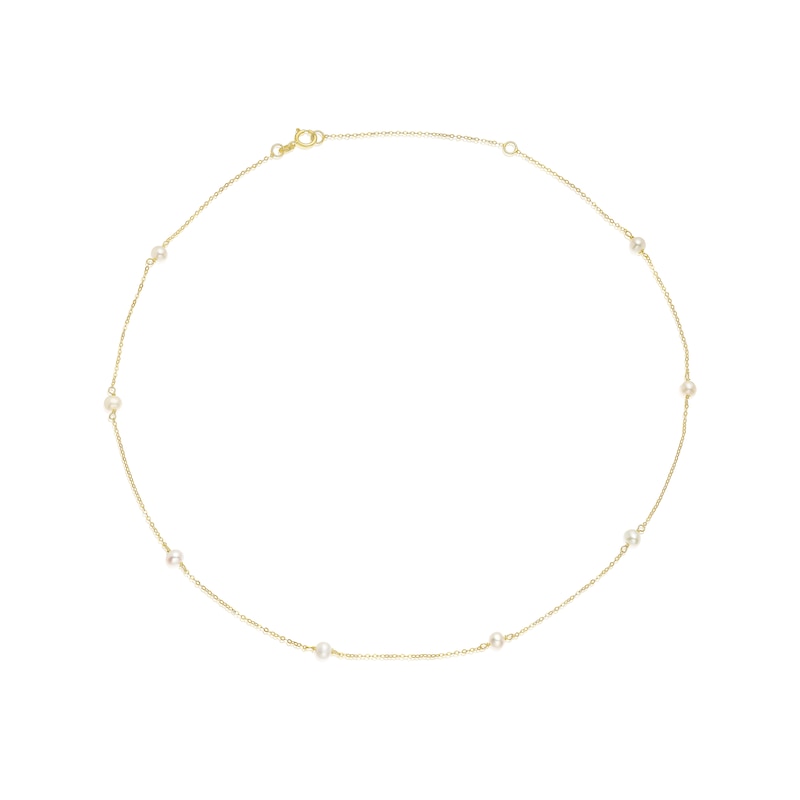 Main Image 2 of 9ct Yellow Gold Pearl Station Necklace