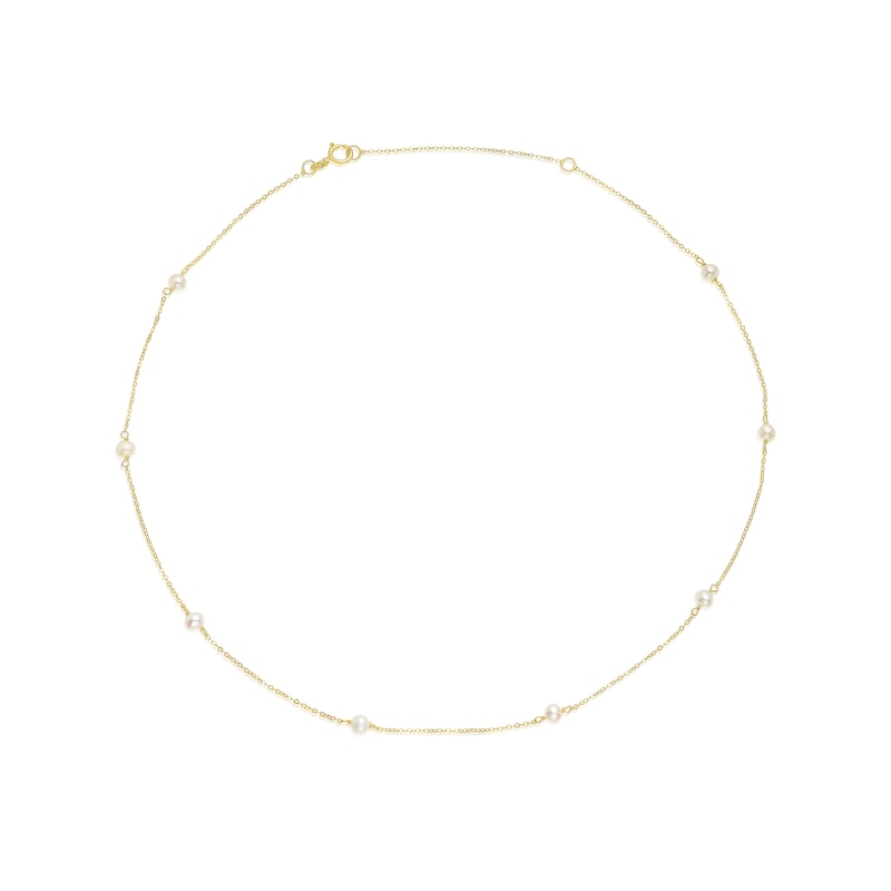 9ct Yellow Gold Pearl Station Necklace