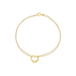 9ct Yellow Gold Double Chain Heart Charm Bracelet