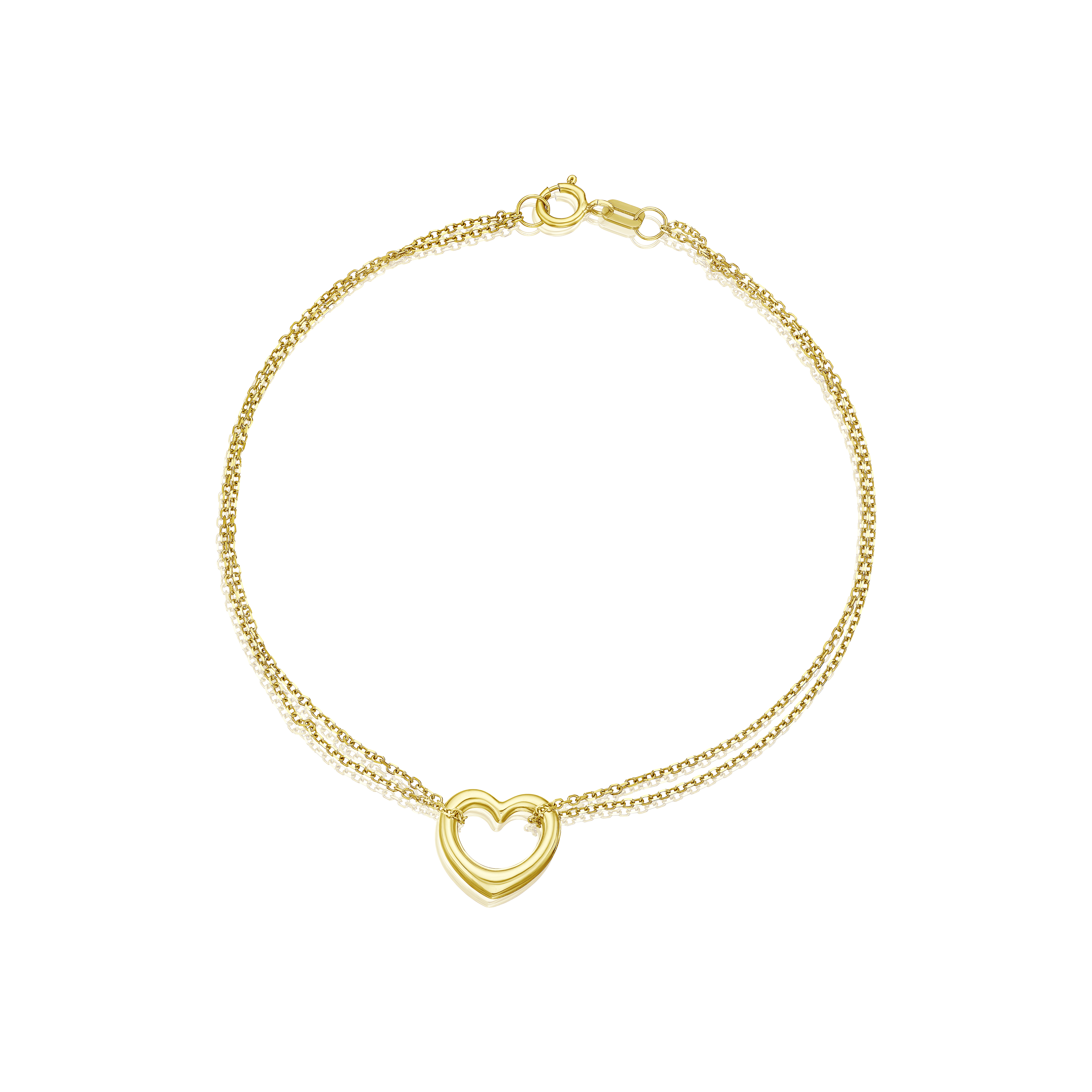 Main Image 1 of 9ct Yellow Gold Double Chain Heart Charm Bracelet