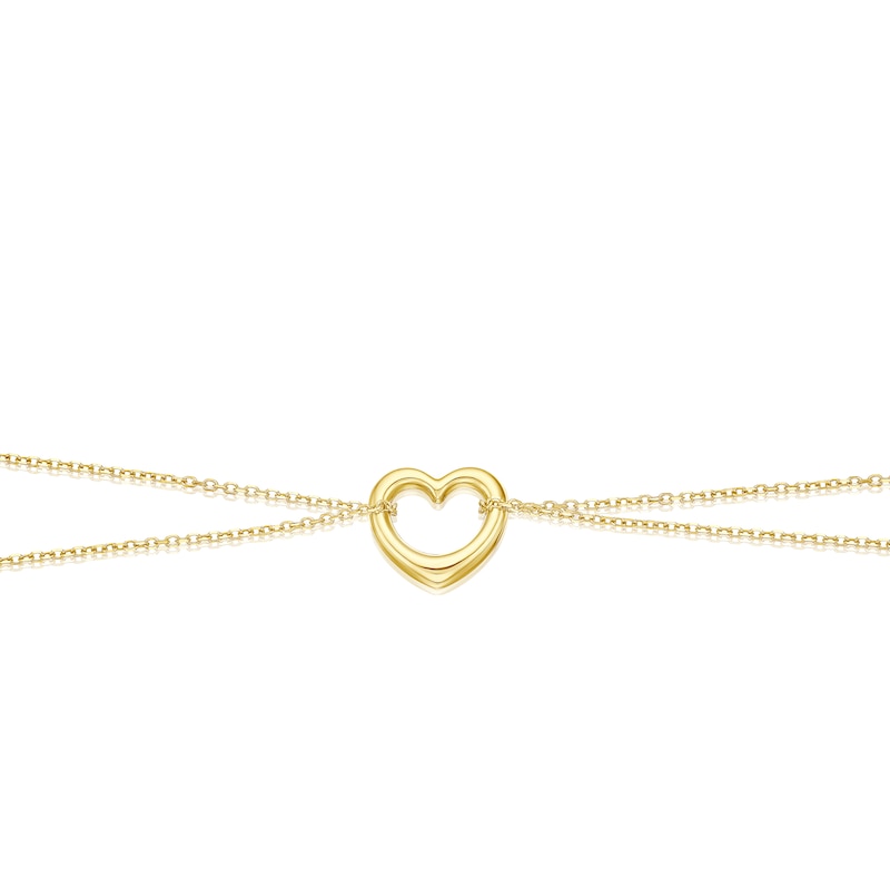 Main Image 2 of 9ct Yellow Gold Double Chain Heart Charm Bracelet