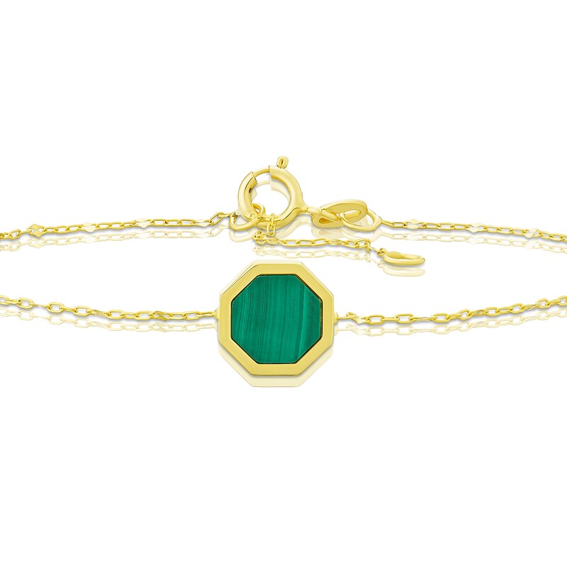Main Image 2 of 9ct Yellow Gold Octagonal Malachite Pendant Bracelet
