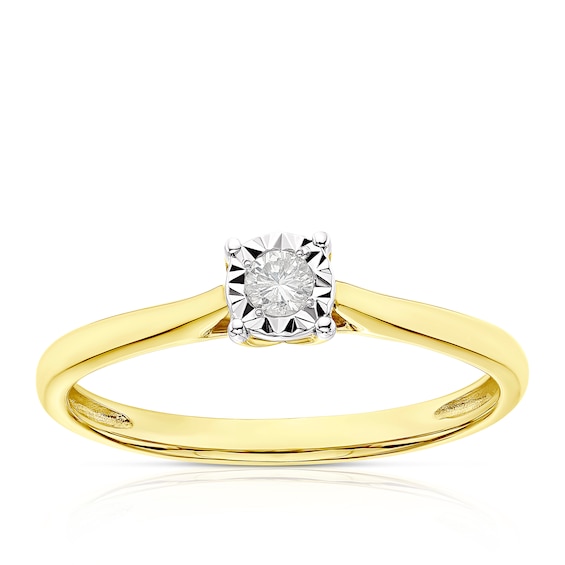 Engagement Ring 9ct Yellow Gold Illusion Set Diamond Ring