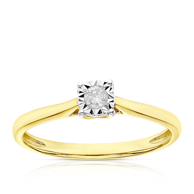 Main Image 1 of 9ct Yellow Gold Diamond Illusion Set Solitaire Ring