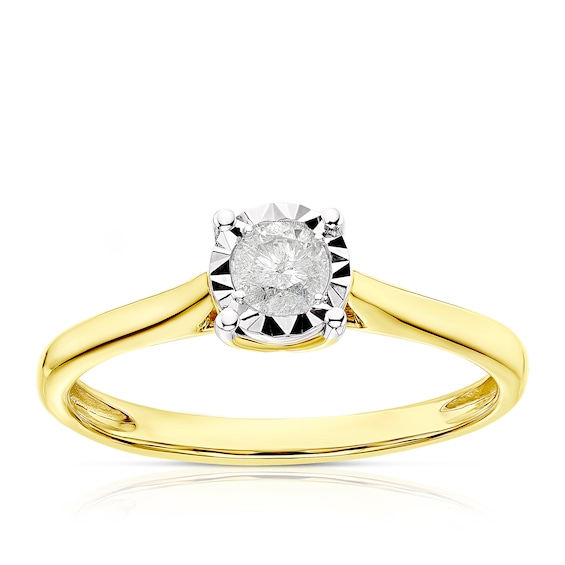 Engagement Ring 9ct Yellow Gold Illusion Set Solitaire 0.20ct Diamond Ring
