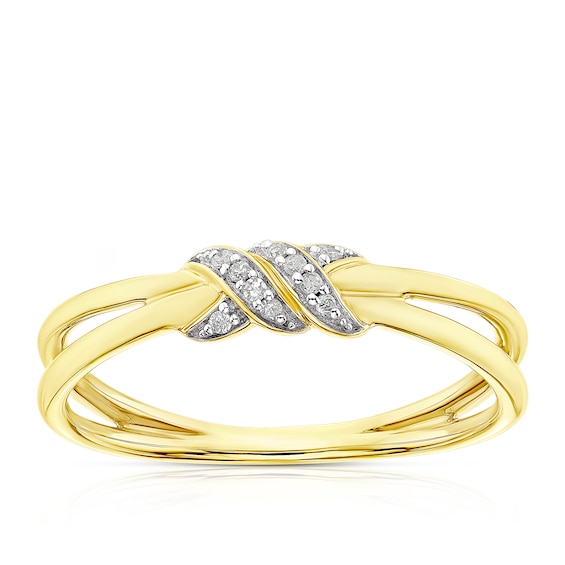 9ct Yellow Gold 0.03ct Diamond Knot Round Cut Ring