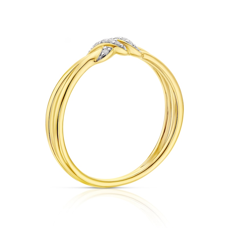 Main Image 3 of 9ct Yellow Gold 0.03ct Diamond Knot Round Cut Ring