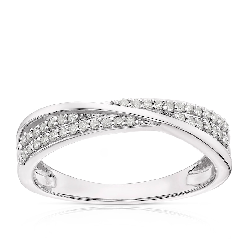 Main Image 1 of Sterling Silver 0.15ct Diamond Double Row Twist Eternity Ring