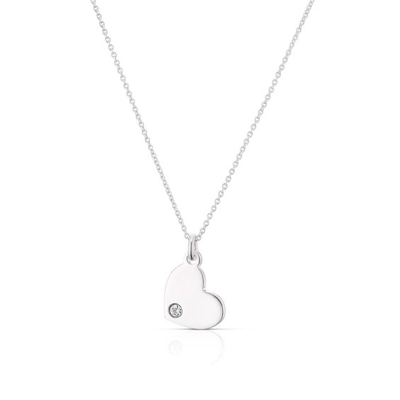 Childrens Sterling Silver April Clear Crystal Heart Pendant Necklace