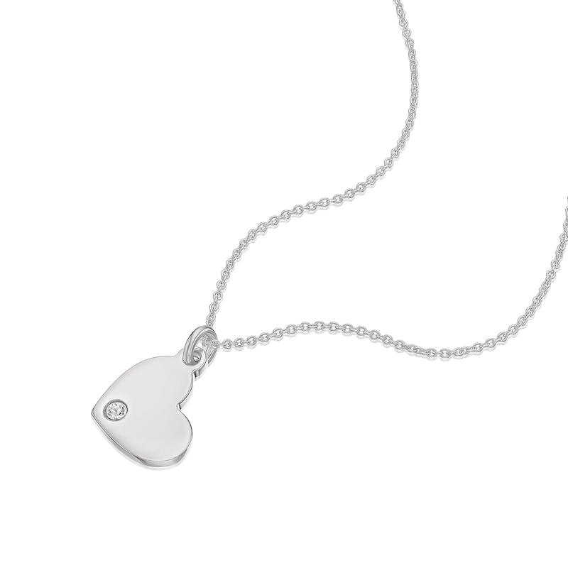 Main Image 2 of Children's Sterling Silver April Clear Crystal Heart Pendant Necklace