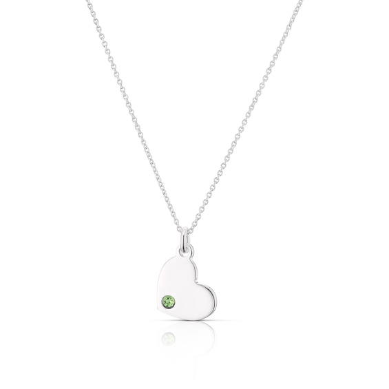 Childrens Sterling Silver August Light Green Crystal Heart Pendant Necklace