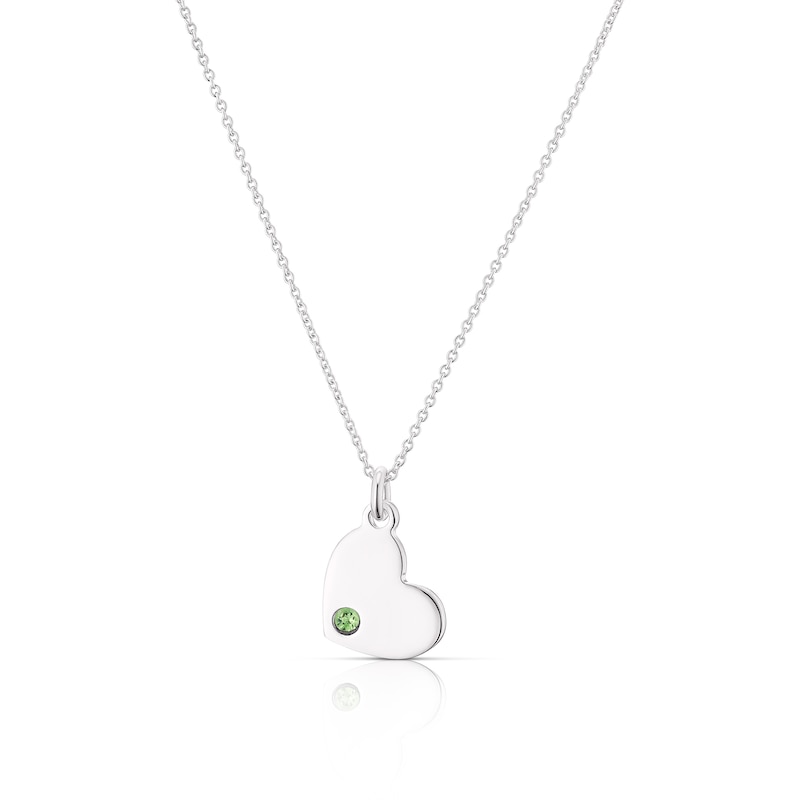 Main Image 1 of Children's Sterling Silver August Light Green Crystal Heart Pendant Necklace