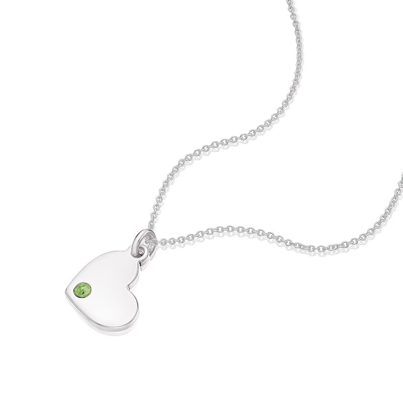 Main Image 2 of Children's Sterling Silver August Light Green Crystal Heart Pendant Necklace