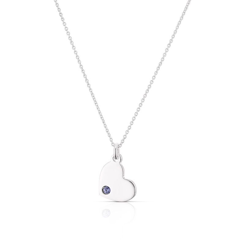 Children's Sterling Silver December Purple Crystal Heart Pendant Necklace
