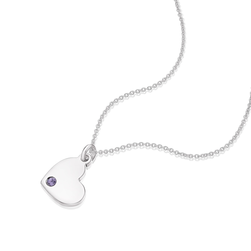 Children's Sterling Silver December Purple Crystal Heart Pendant Necklace