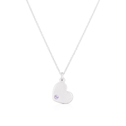 Children's Sterling Silver February Purple Crystal Heart Pendant Necklace